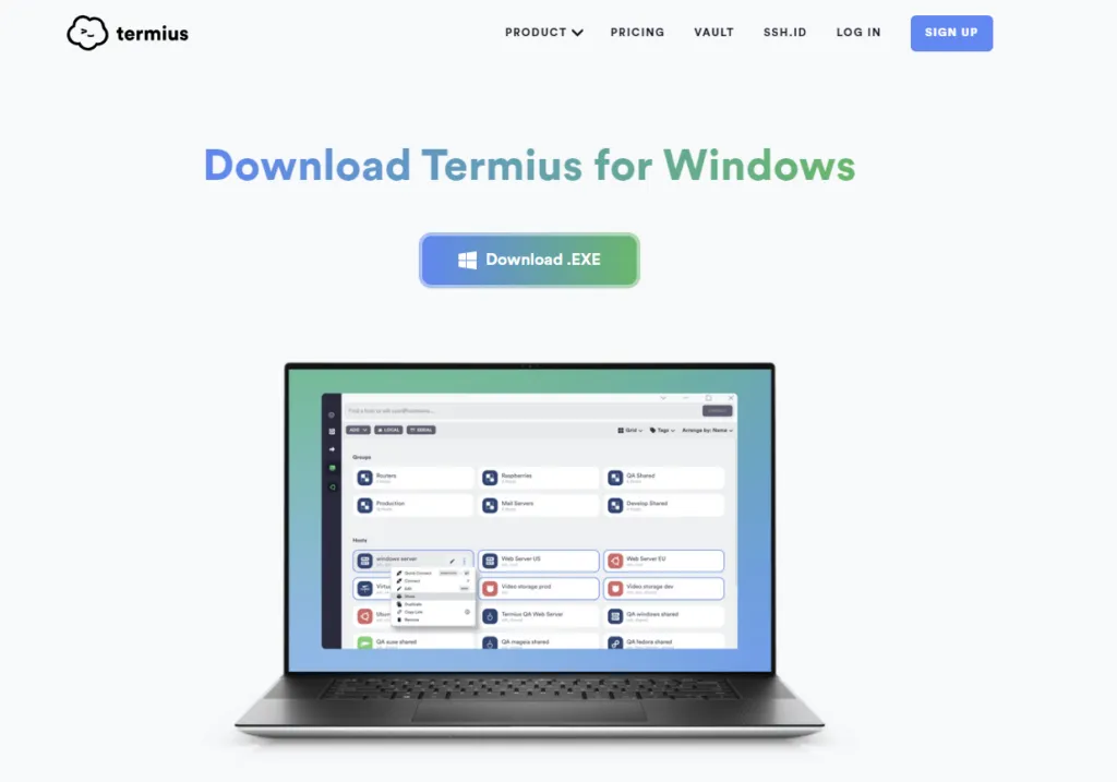 Termius welcome screen after installation