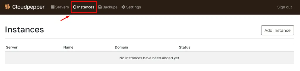 Instances page in the Cloudpepper dashboard