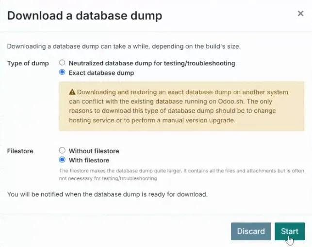 Odoo.sh download database dump