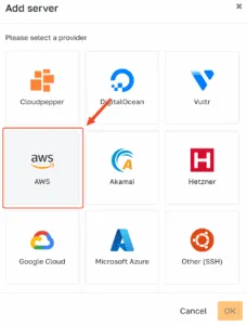 Select AWS as cloud provider