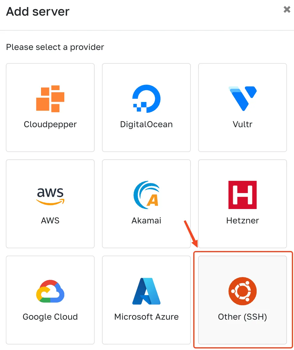 Other (SSH) option in the connect-server dialog