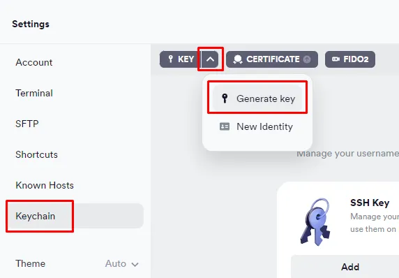Generate new SSH key with Termius
