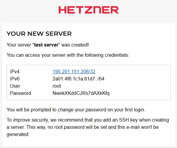 Hetzner server password reset prompt