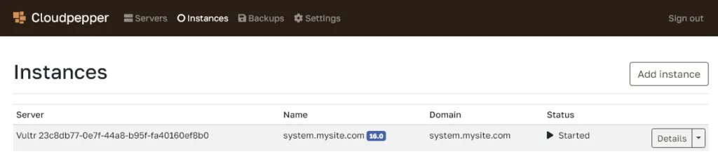 Odoo instance created