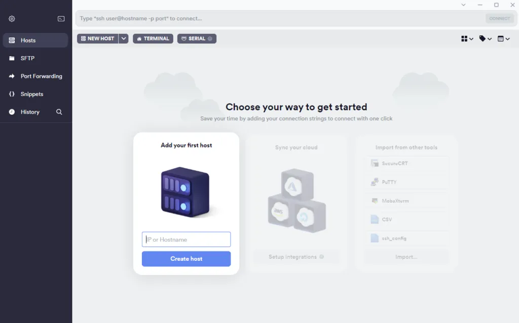 Create host form in Termius