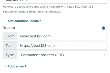 Set up redirects in Odoo instance domain settings