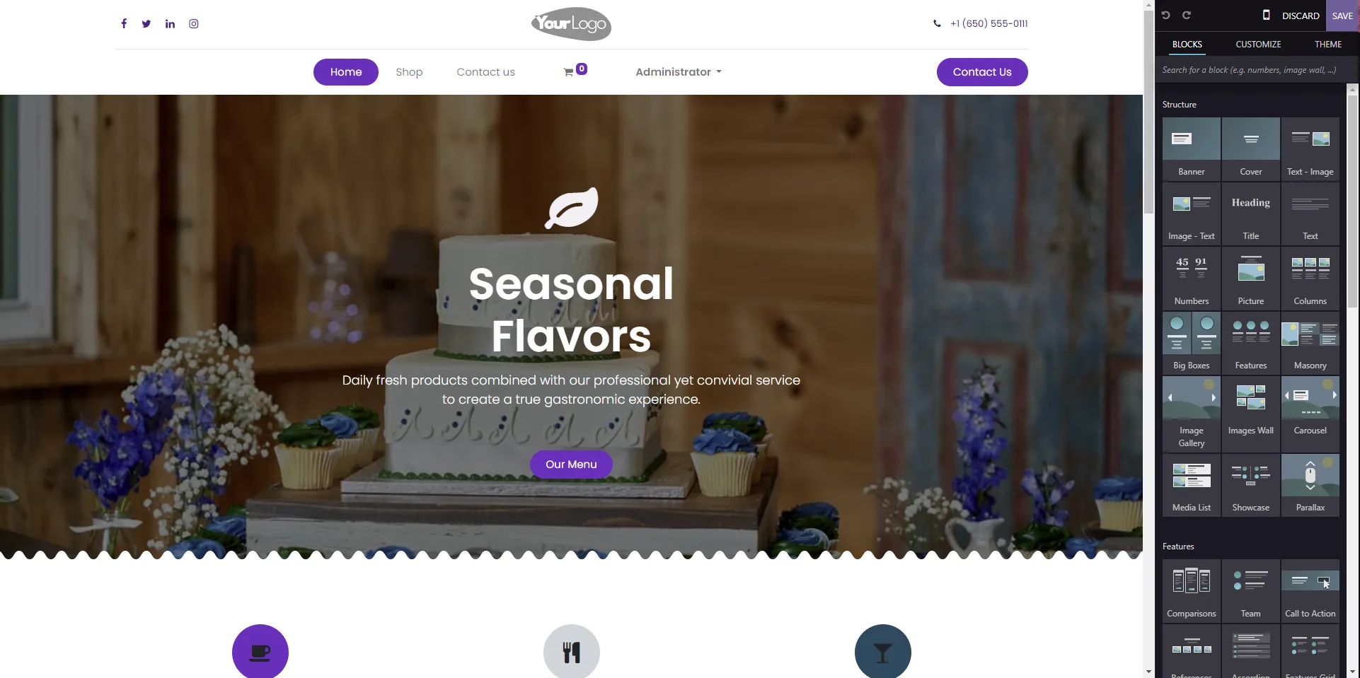 Wedding bakery Odoo ecommerce demo used for the loader.io test