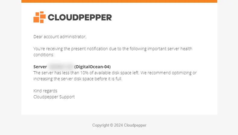 Health check notification email Odoo server