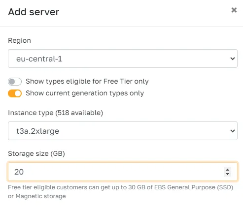 Set custom volume size for AWS EC2 Servers