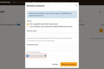 Neutralize database option on restoring Odoo backup prompt
