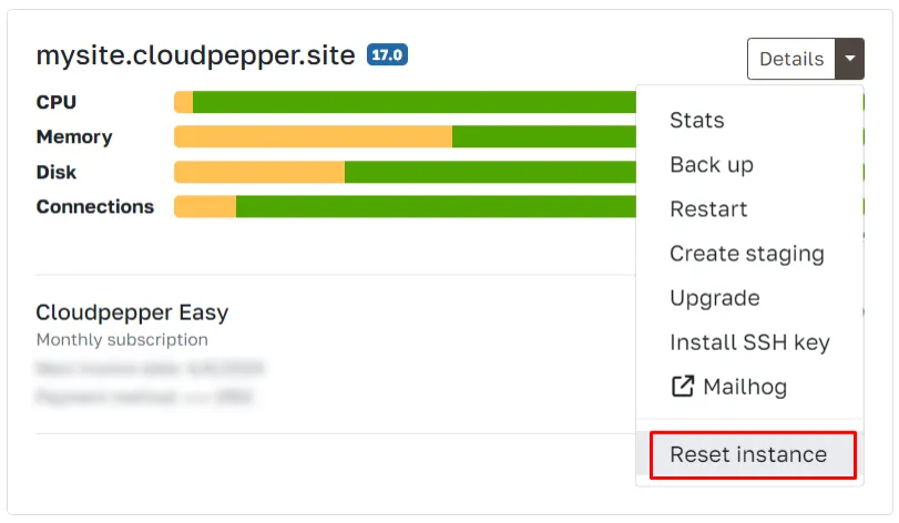 Cloudpepper update screenshot
