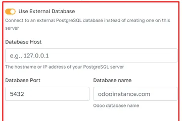 Use External Database when creating an Odoo instance