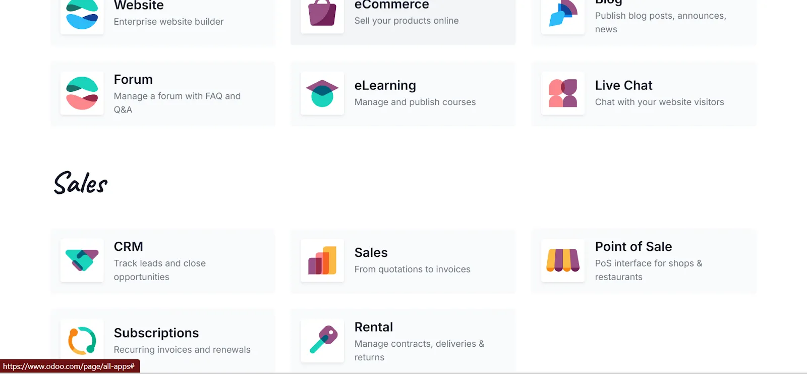 A screenshot image of Odoo’s App Store.