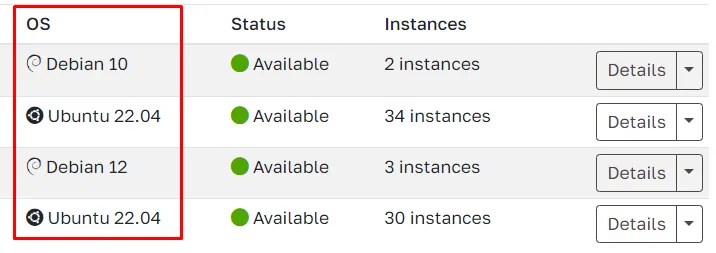 Server information column for provisioned odoo servers