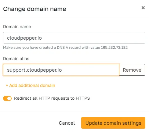 Add domain name alias