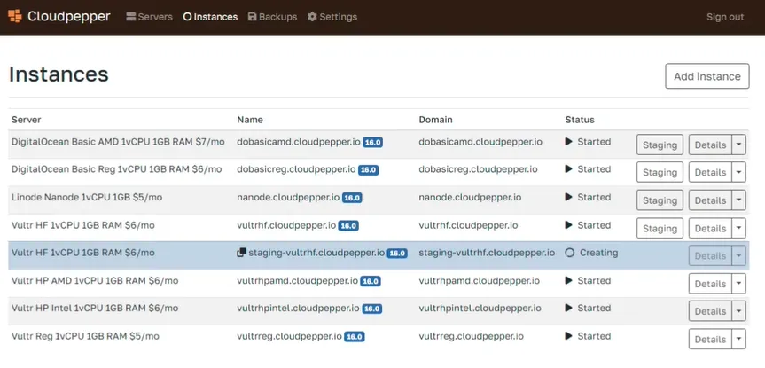 Odoo staging instance creation timing results