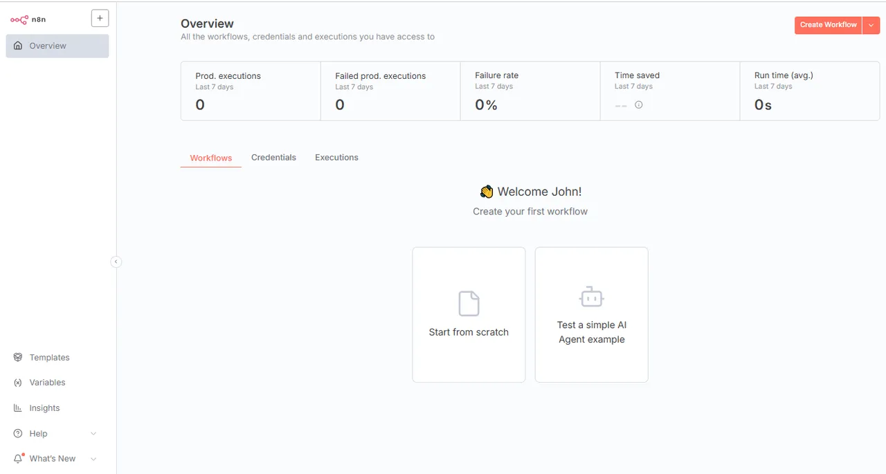 n8n dashboard