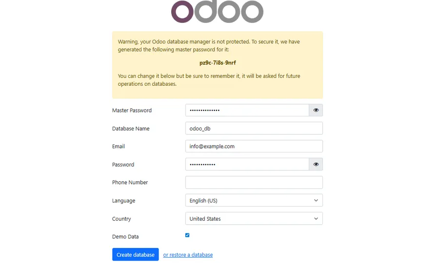 Odoo Database Creation