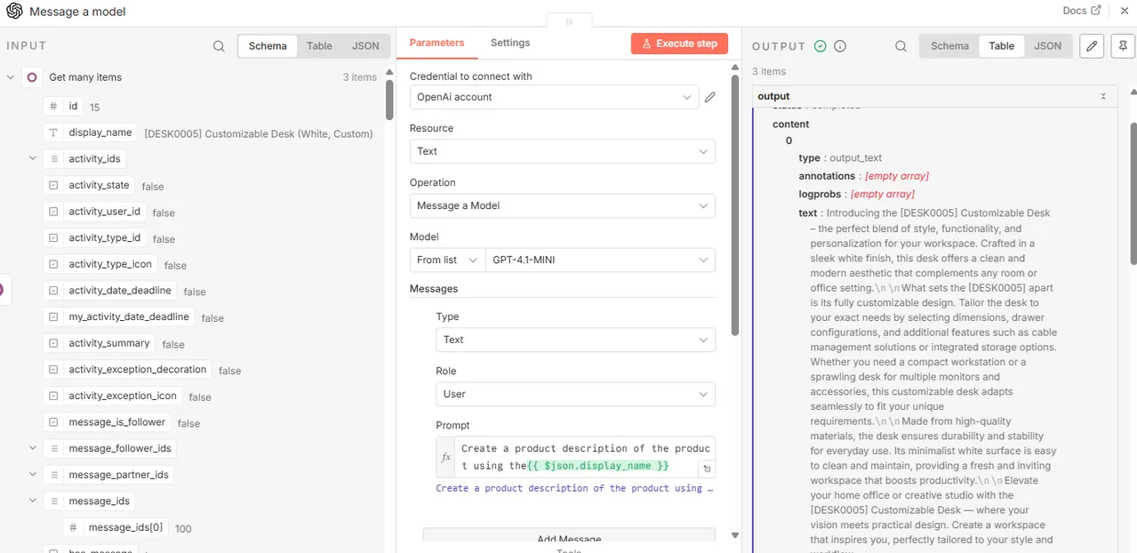 odoo n8n describe products
