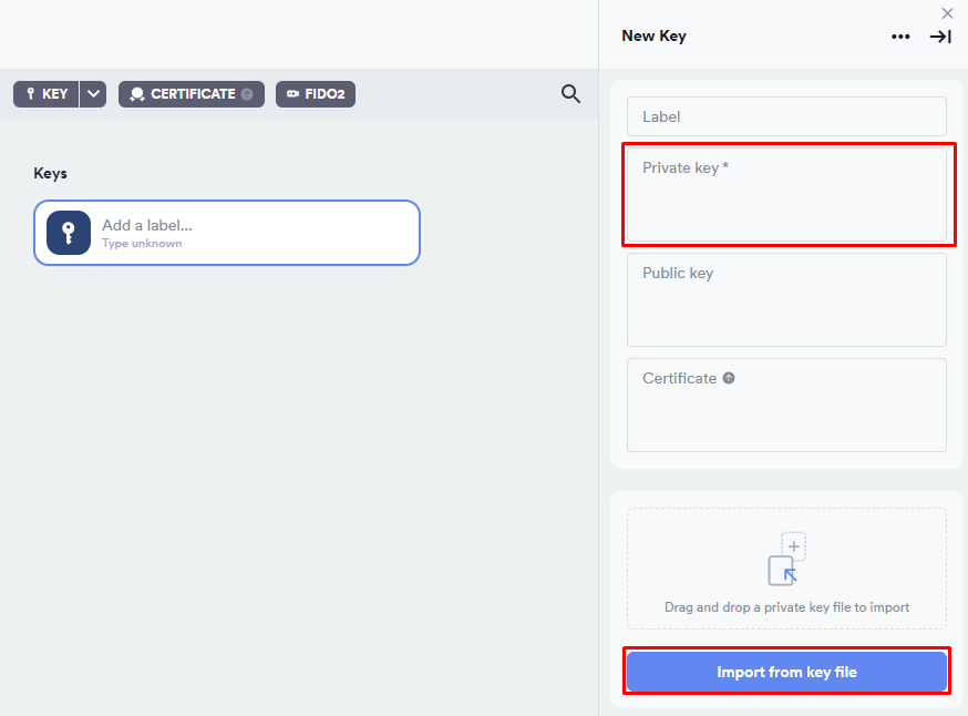 Add private SSH key to Termius