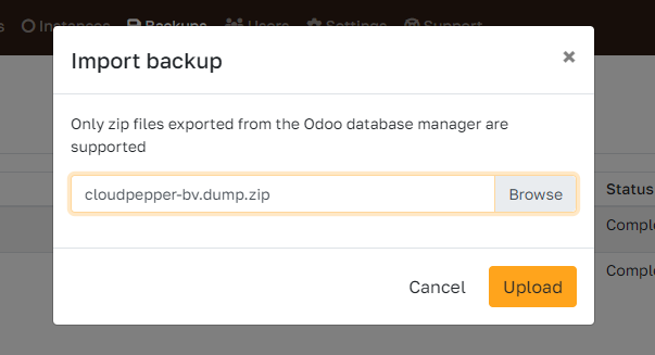 Import backup