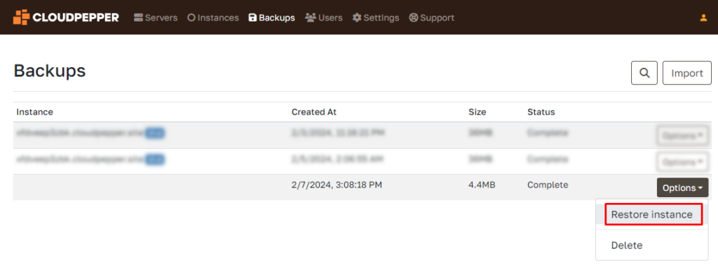 Restore Odoo instance from backup