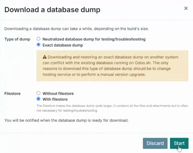 Odoo.sh download database dump