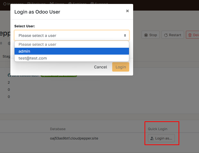 Direct / Quick Login feature for Odoo instance