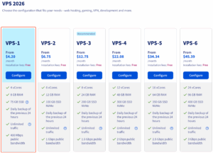 VPS options OVHcloud with VPS-1 selected