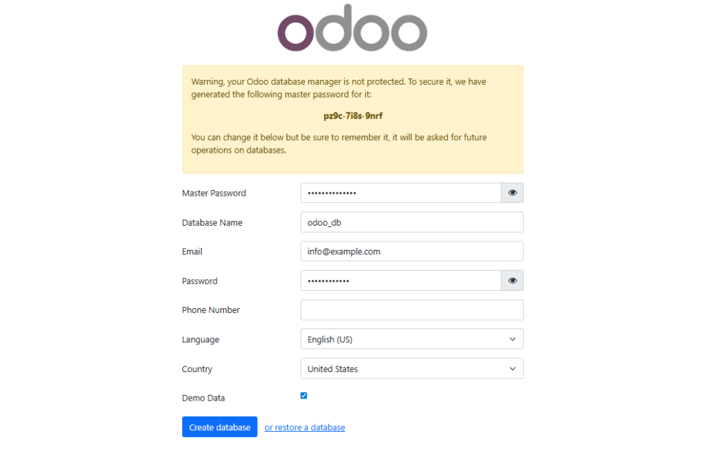 Odoo Database Creation