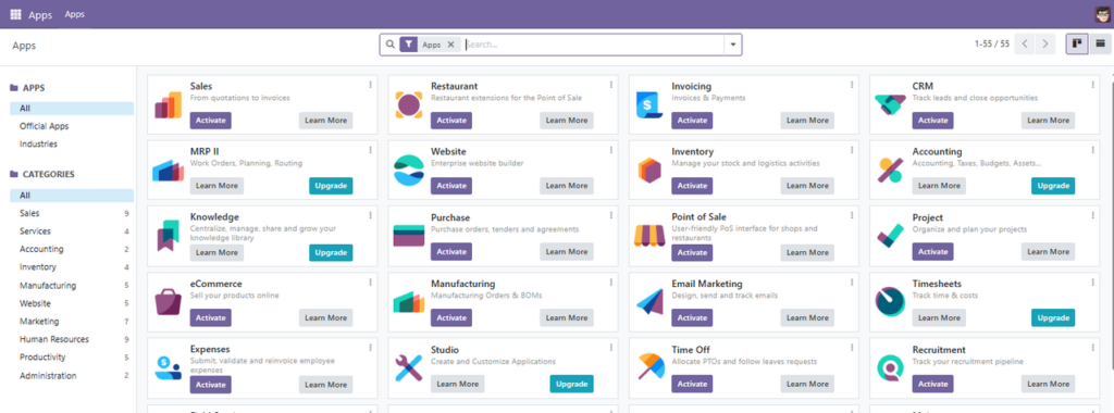 Odoo Apps Dashboard