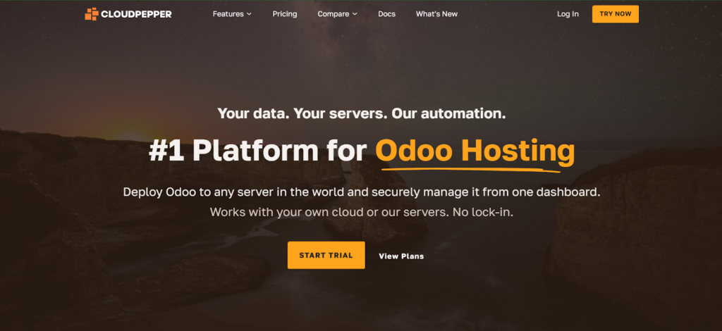 A screenshot of the Cloudpepper website homepage. #1 Platform for Odoo Hosting