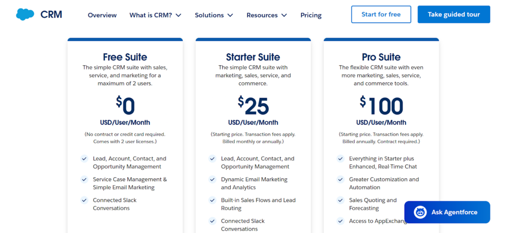 A screenshot of the Salesforce official pricing page