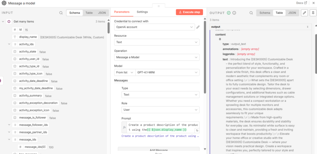 odoo n8n describe products